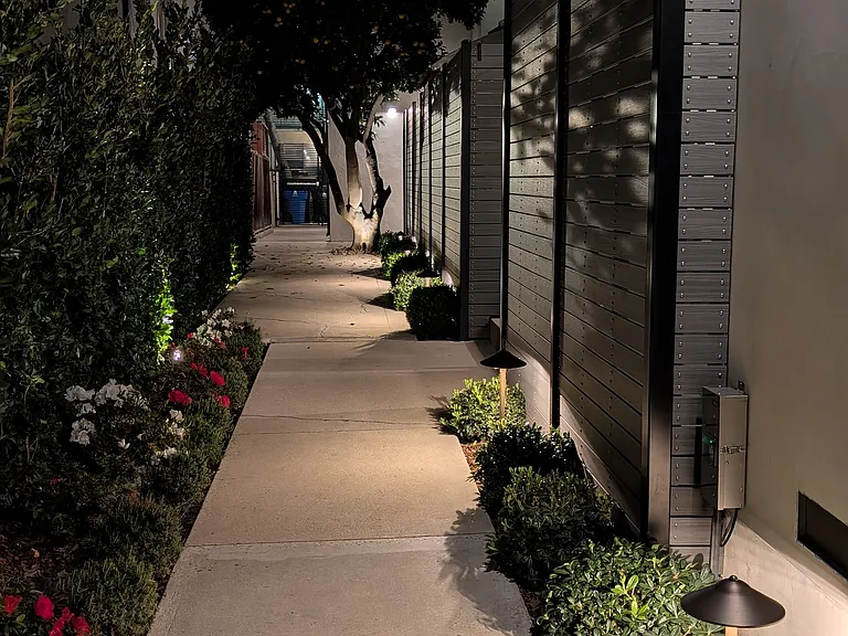 Night view with courtyard lighting.