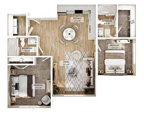 Floor plan 2 BR Cove Courtyard