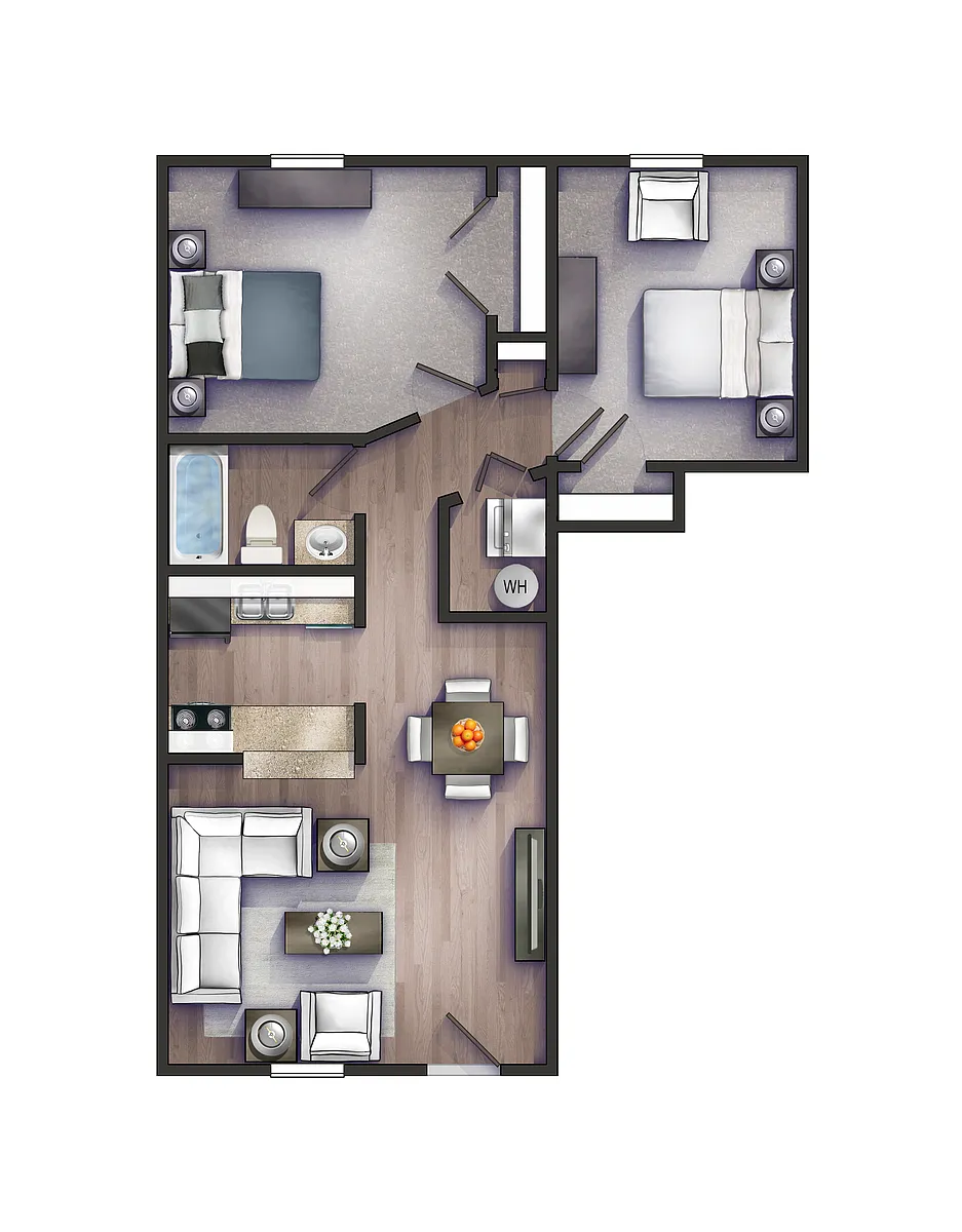 Floor plan Luxe - Two Bedroom One Bath