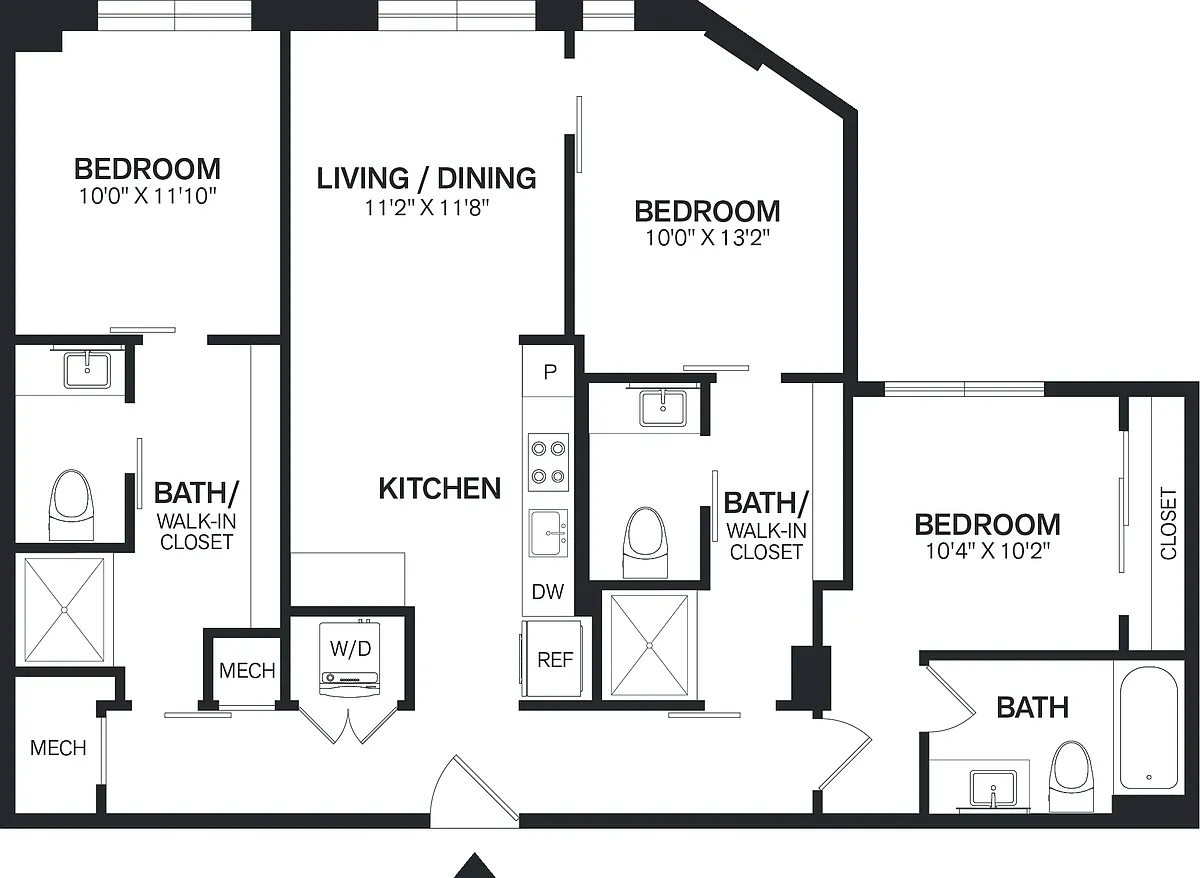 Floor plan 3 Bed/3 Bath PH-C1P