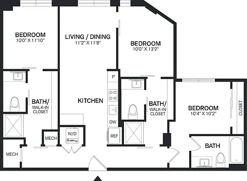 Floor plan 3 Bed/3 Bath PH-C1P