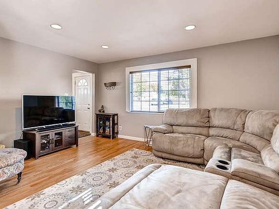 Living area with front door in view