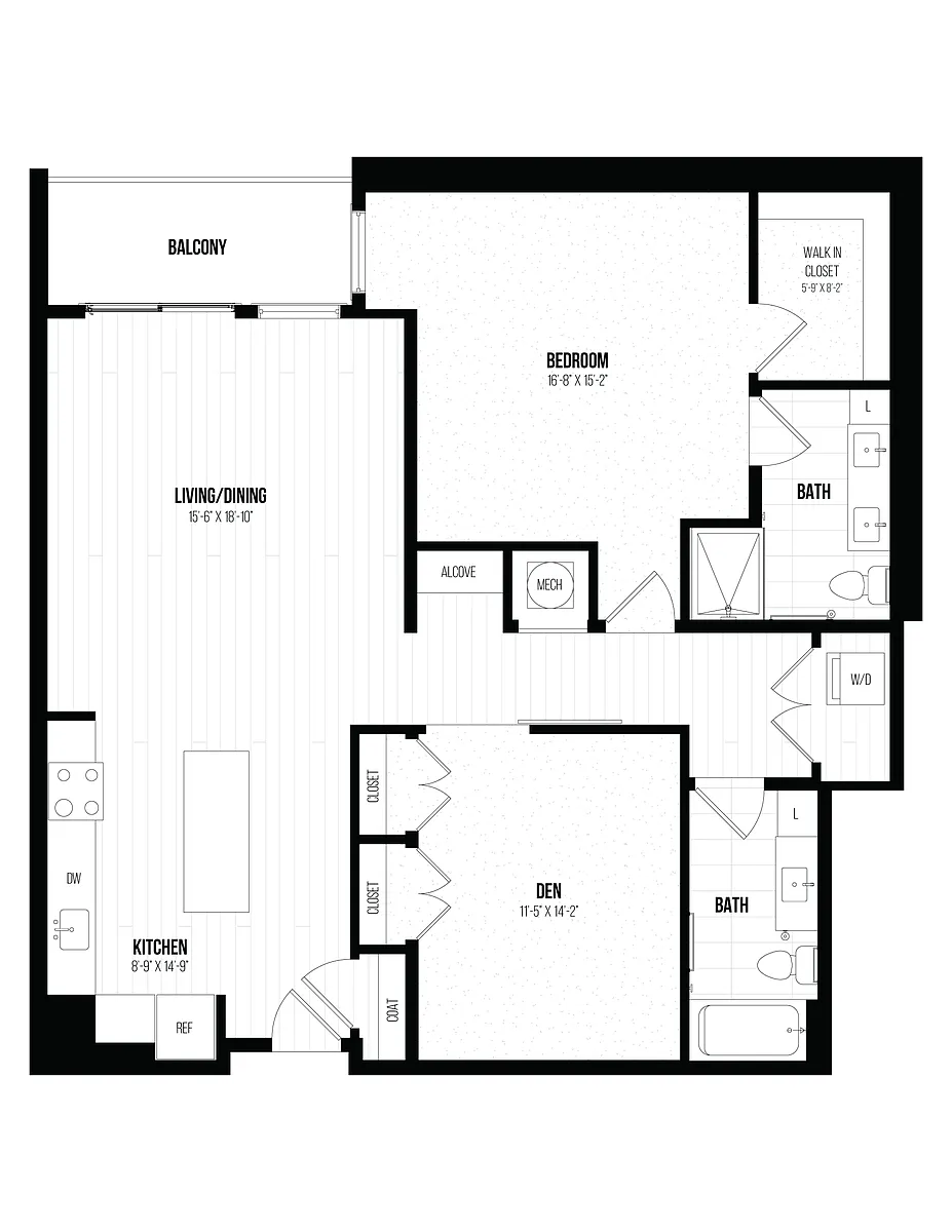 Floor plan 1 Bed/1 Bath Den- 1N+D