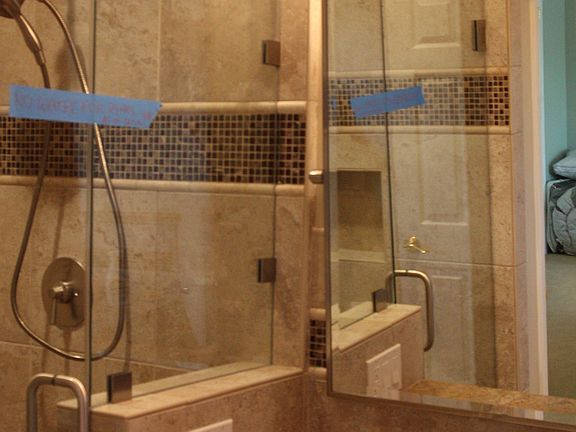 walk in designer shower w/ bench