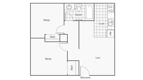 Floor plan 2 BR x 1 BA