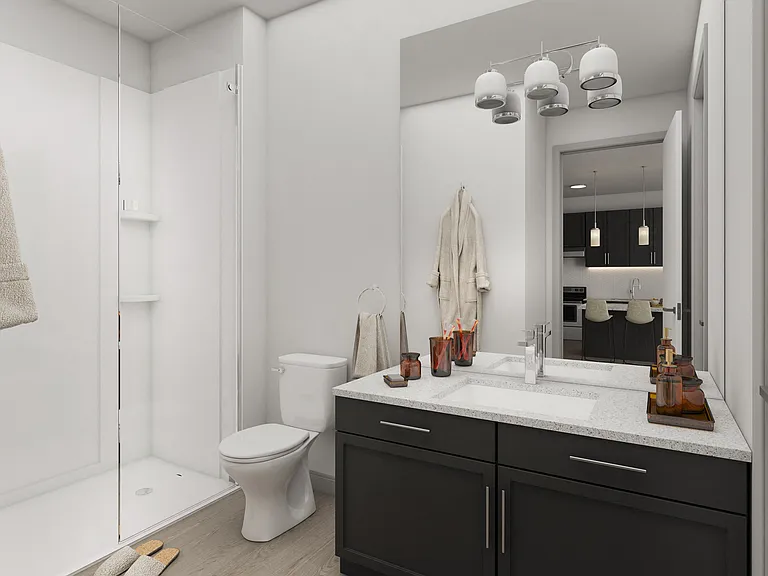 Spacious Bathrooms with Granite Countertops and Walk In Shower