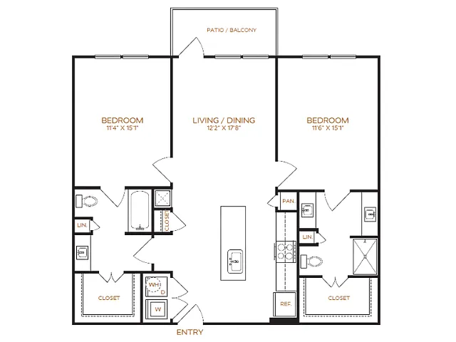 Floor plan 2 Bed, 2 Bath D (80% Income Restricted)