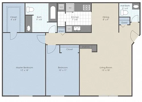 Floor plan 2 Bed 1.5 Bath B