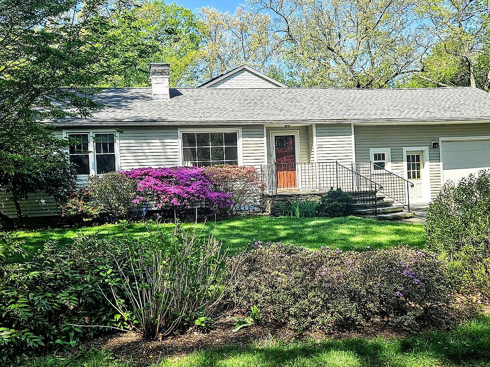 Front view of house: at the end of a quiet, dead-end street, mature gardens, off-street parking for two cars with a 1 car garage