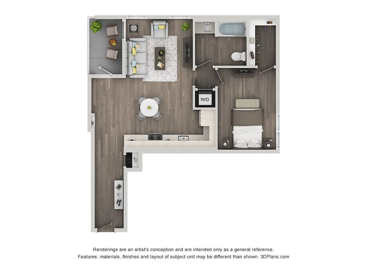 Floor plan 1BD, 1BTH D