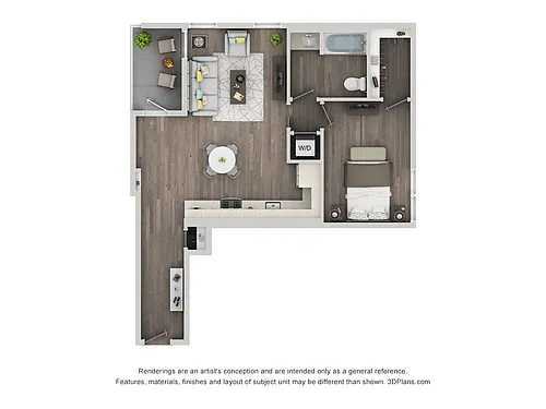 Floor plan 1BD, 1BTH D