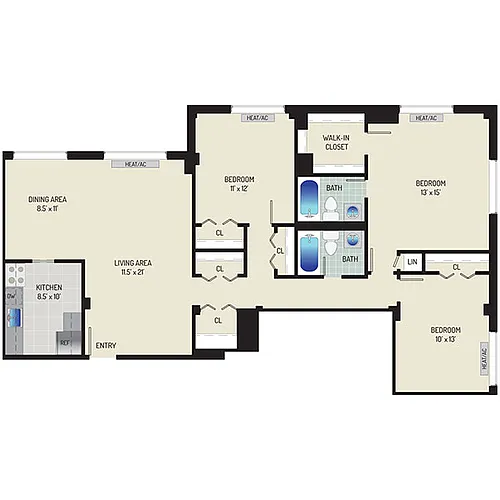 Floor plan 3 Bedrooms + 2 Baths