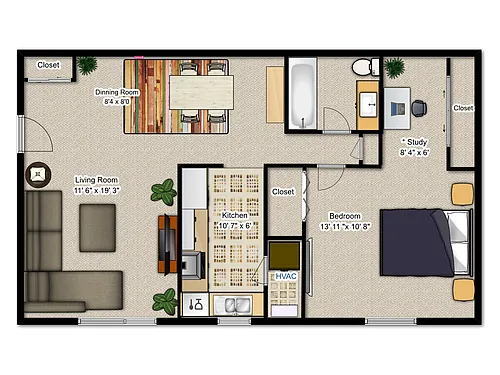 Floor plan One Bedroom Deluxe