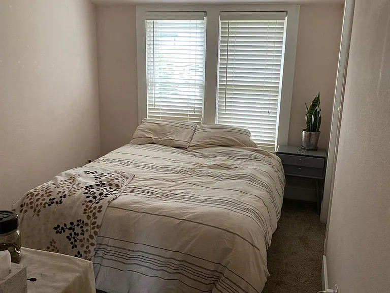 One of two bedrooms, each with a clothes closet
