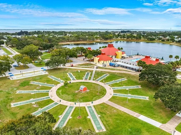 Aerial view of Barefoot Bay Recreational Community shuffleboard court.
