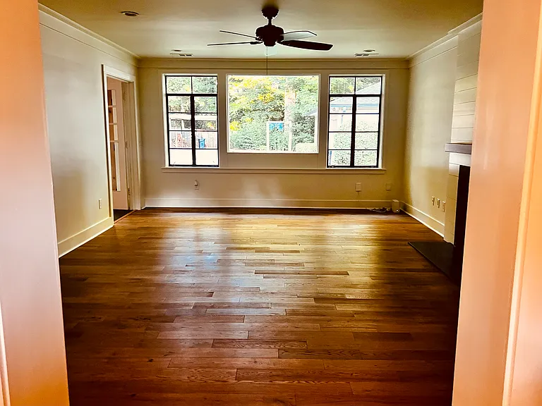 Sunny Living Room with gas fireplace