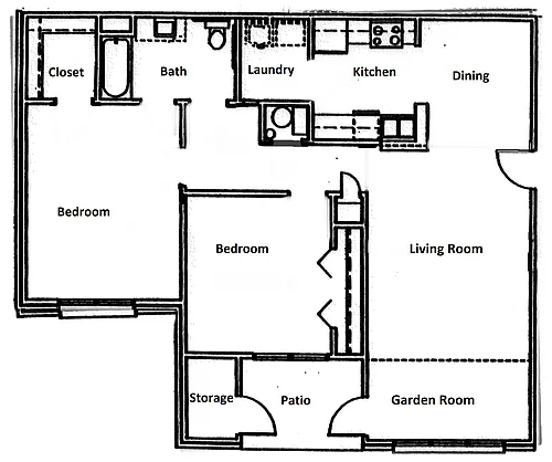 Floor plan 2 Bedroom 1 Bath