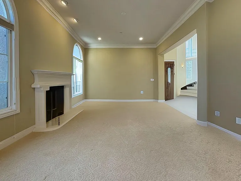 Dining room and living room with fireplace