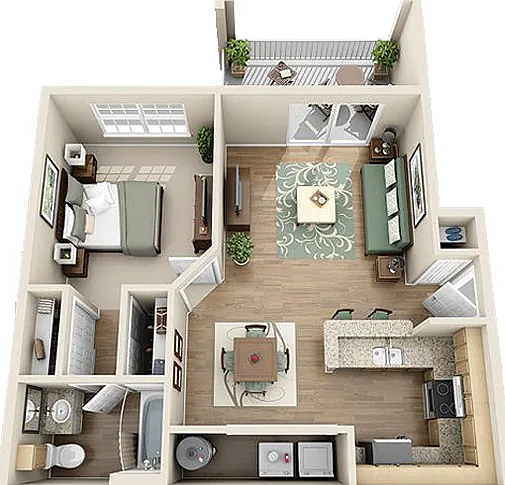 Plantation Park - The South Park W/Patio - 1 Beds - 1 Baths - 669 Sq. ft.