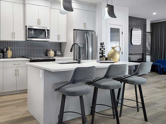 A photo of the kitchen in the Oak show home in Calgary by Brookfield Residential