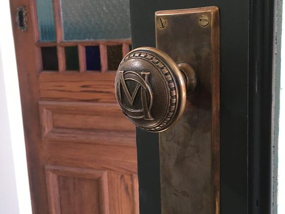 Interior of entry door and bathroom pocket door