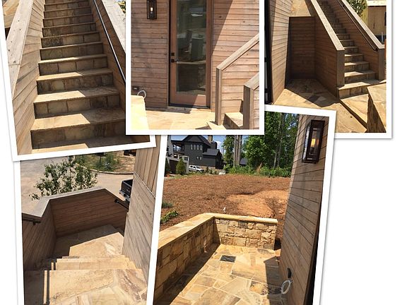 Various pictures of the side of the house and the steps lead