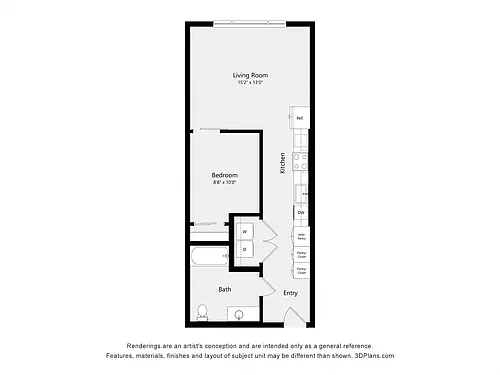 Floor plan Urban One Bedroom A02AA