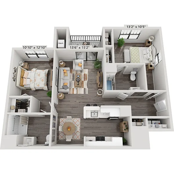Floor plan Two Bedroom B2E1