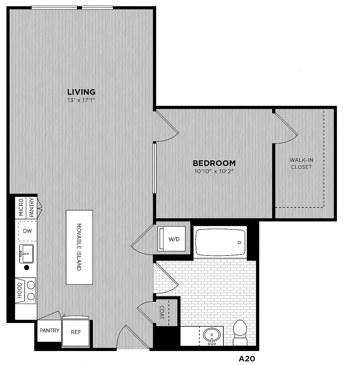 Floor plan 1 Bed - 1 Bath | Bissonnette A20 (Click floorplan 