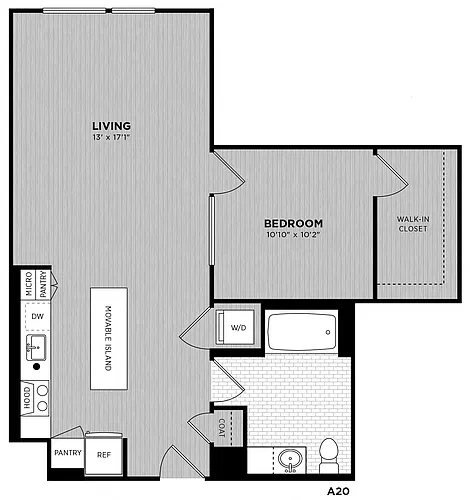 Floor plan 1 Bed - 1 Bath | Bissonnette A20 (Click floorplan 