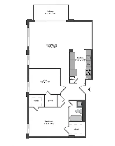 Floor plan One Bedroom With Den