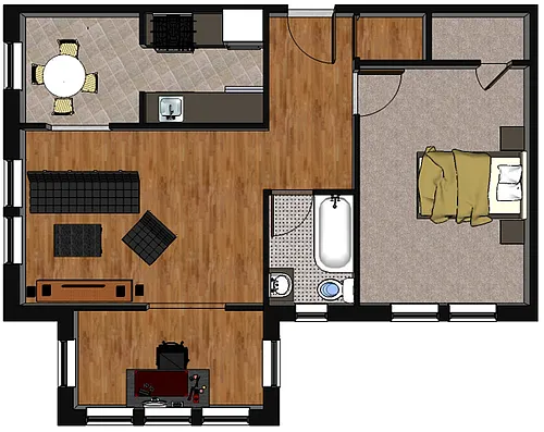 Floor plan One bedroom with den