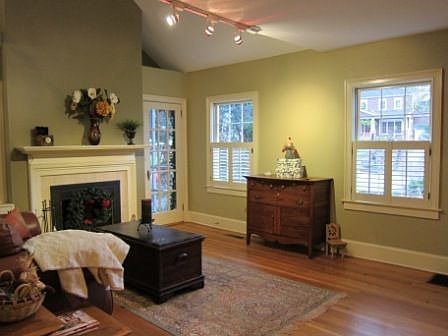 Cozy Living Room with Wood Burning Fireplace