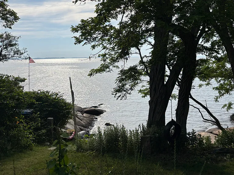 View from stone patio at high tide