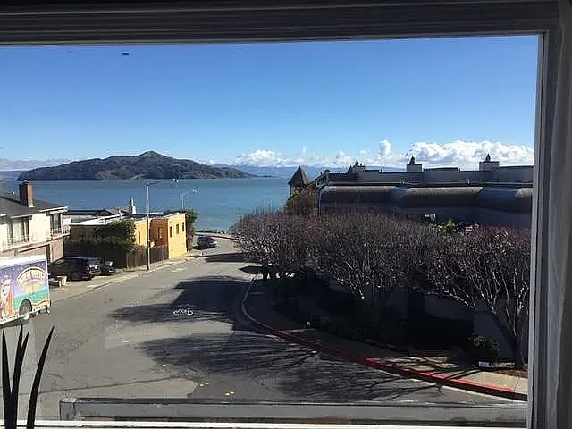 View from picture window in afternoon light