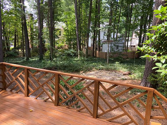 Quite back yard, with stone fire pit area