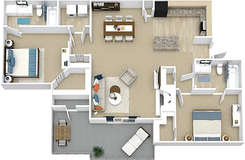 Floor plan 2 Bed, 2 Bath B Upgraded