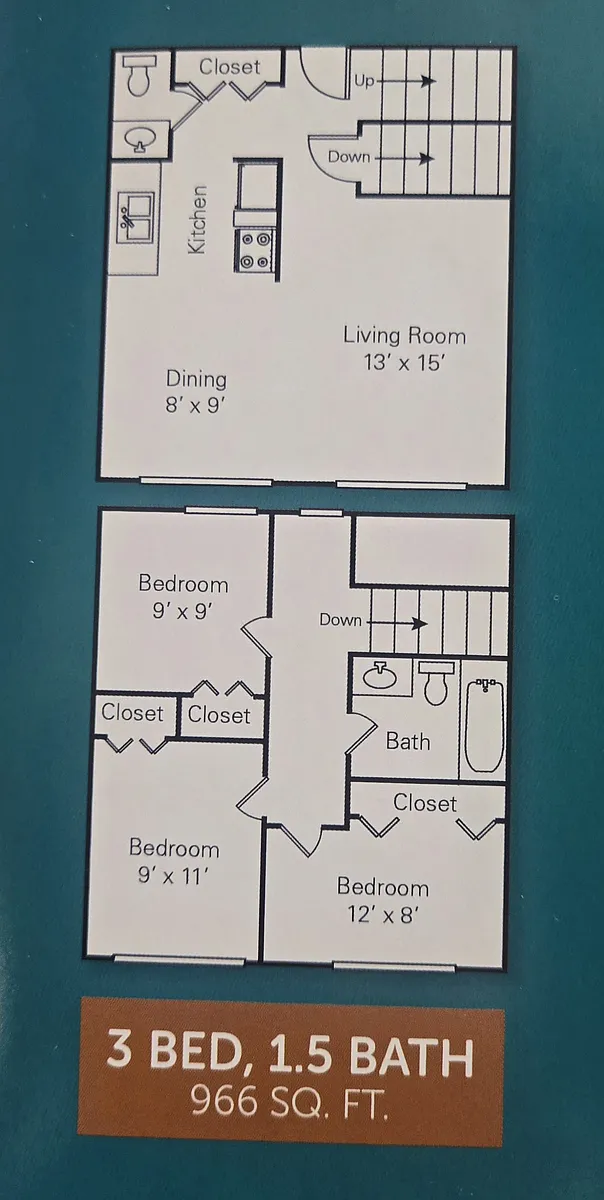 Floor plan 3 Bedroom Townhome