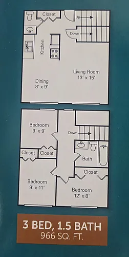 Floor plan 3 Bedroom Townhome