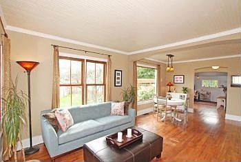 Living room with original firwood floors