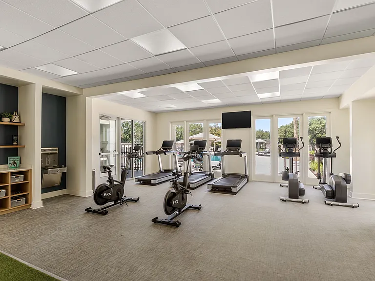 Stay active with a fully equipped fitness center right at home.