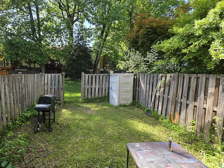 Backyard with storage shed