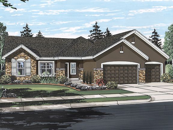 Rendering with 3-car Garage