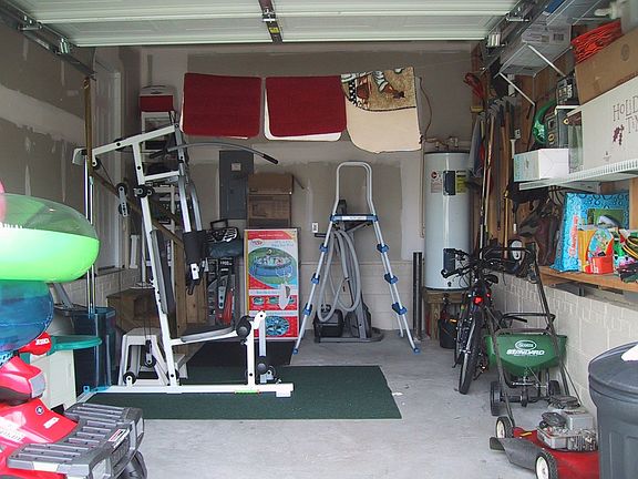 Garage with shelves