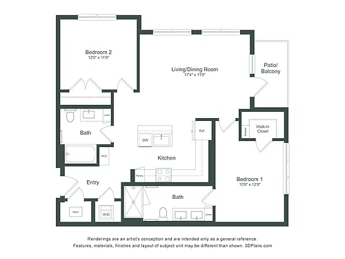 Floor plan The Waylon | 2 Bed | 2 Bath