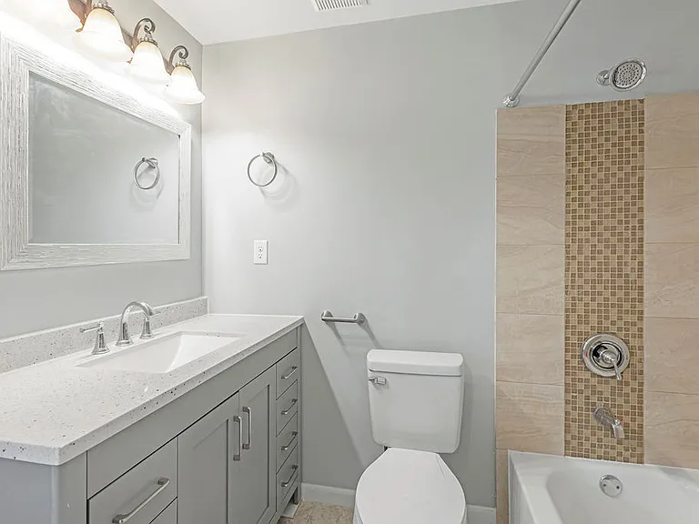 Bathroom with 48inch vanity and linien closet