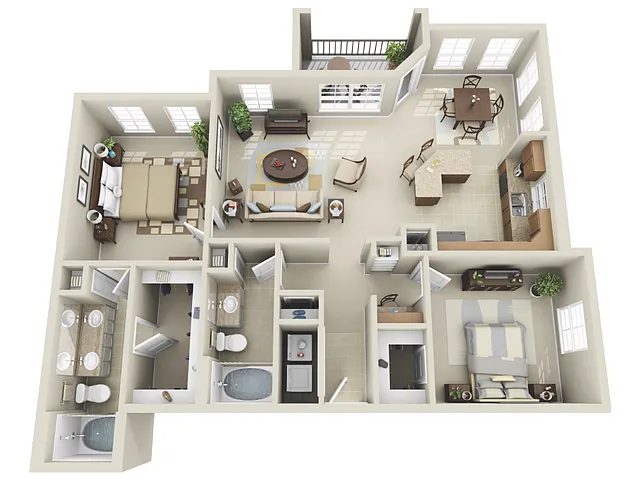 Floor plan 2 Bed, 2 Bath D (140% Income Restricted)