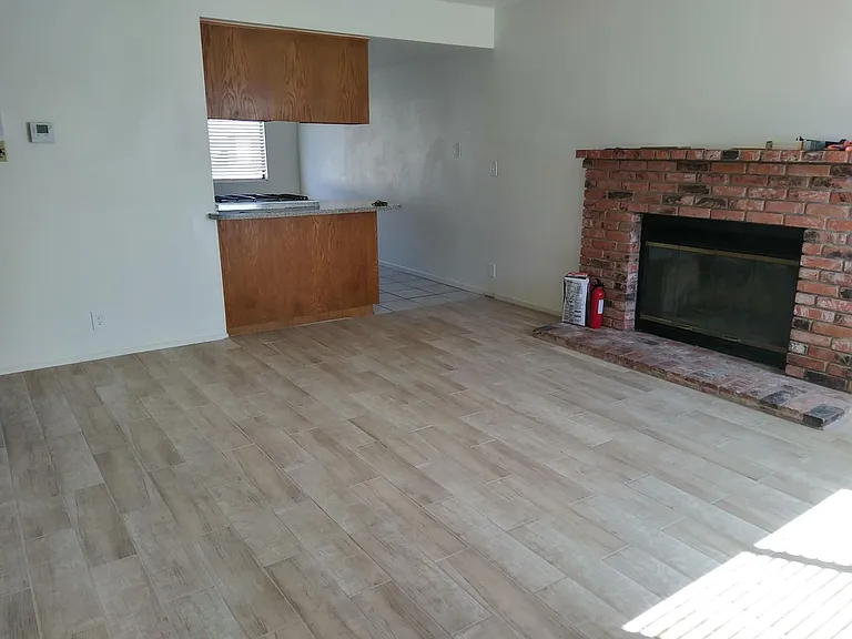 Living room with fireplace.