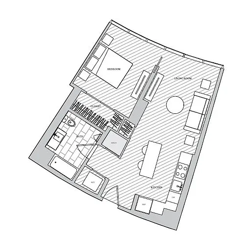 Floor plan 1 Bed 1 Bath B1F