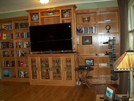 Lighted Oak full-wall built-in